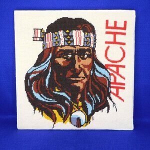 Vintage Apache Wool Needlepoint Picture Native America Indian Ready for Framing